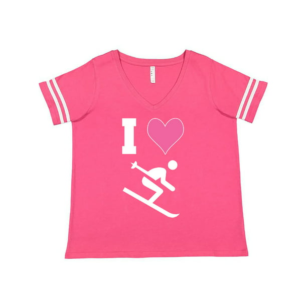 I Love Heart Skiing V-Neck T-Shirt